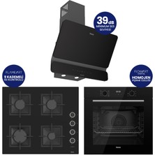 Ferre Flowart Digital Siyah Cam Ankastre Set ( Kaymaz Döküm Izgara ) QBL63CS+SC205-FA+D080-SA