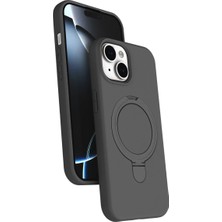 MobaxAksesuar Apple iPhone 15 Plus Kılıf Slikon M-Safe Şarj Uyumlu Silikon Standlı Regal Kapak