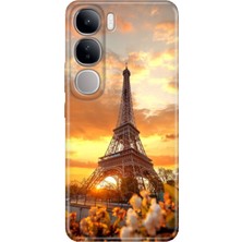 Grabono Vivo V40 Lite Kılıf Renkli Esnek Baskı Silikon Özel Temalı Desenli Eyfel
