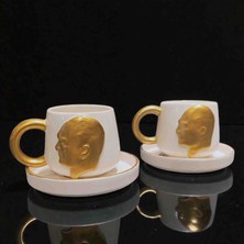 Bonita Bon Luxe Atatürk Özel Serisi 3D Kabartmalı Yaldızlı 4 Parça El Yapımı Seramik Fincan Takımı