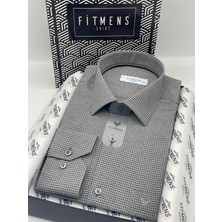 Fitmens Klasik Uzun Kol Kare Armür Desenli Hediye Kutulu Erkek Gömlek FS-002151 - Siyah Beyaz