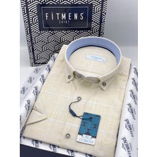 Fitmens Klasik Kısa Kol Büyük Kare Flam Keten Düğmeli Yaka Hediye Kutulu Erkek Gömlek FS-000714 - Sarı
