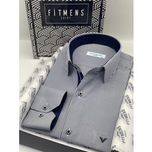 Fitmens Klasik Uzun Kol İnce Çizgili Cepli Hediye Kutulu Erkek Gömlek FS-003317 - Lacivert