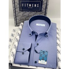 Fitmens Klasik Uzun Kol Pöti Kareli Yaka Düğmeli Hediye Kutulu Erkek Gömlek FS-002273 - Mavi