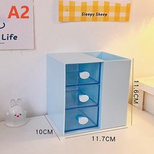 Limmy Masaüstü Kalemlik Organizer 7 Bölmeli Kawaii Kapaklı Mini Çekmeceli Kalemlik - Mavi