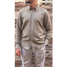 Fitmens Slim Fit Uzun Kol Müslin Pamuk Rahat Nefes Alabilen Kumaştan Yaka Düğmeli Hediye Kutulu Erkek Gömlek FS-004202 - Haki