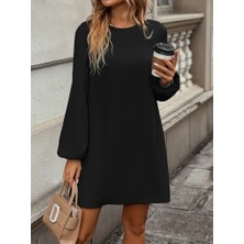 Nidam Butik Kadın Uzun Kollu Yuvarlak Yaka Mini Ithal Krep Elbise