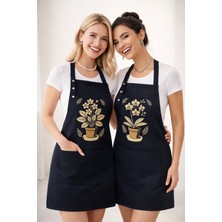 Hulganz Mutfak Önlüğü Seti 2'li Leke Tutmaz Su Itici Kumaş Solmaz Baskı Menekşe Orkide Çiçek Saksı Bitkileri Önlük Botanik Çeyiz Hediye Günlük Kullanım Bulaşık Bahçe Işleri Kafe Atölye Workshop Çalışmaları