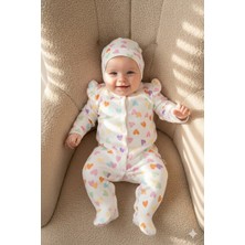 Miniday Kız Bebek Baskılı Tulum Şapkalı Kalpli