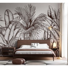 Grown Siyah Beyaz Tropikal Bitki Çizimi Duvar Kağıdı