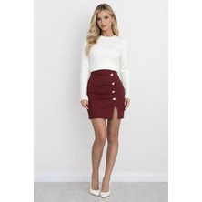 Gigi Giyim Dalgıç Kumaş Kalp Detaylı Kadın Mini Etek