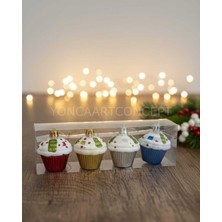 Tutku Home 4 Lü Cupcake Yeni Yıl Süsü ( Çam Ağacı Noel Yeni Yıl Noel Baba Yılbaşı Süsü Hediyelik ) Beyaz