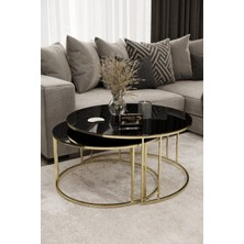 Home Plus Mobilya Yavrulu 1+1 Orta Sehpa Gold Kaplama Siyah Ayna
