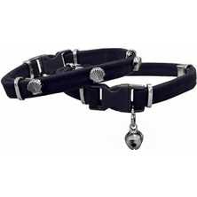 Seçkin Trend Kadife Kedi Boyun Tasması Midyeli 20-32 cm Siyah