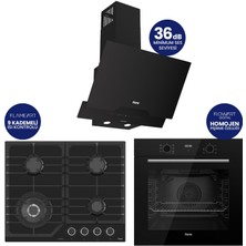 Ferre Flowart Digital Asimetrik Siyah Cam Ankastre Set QBL63CS+NT025-WFA+D063-SA