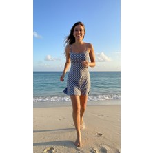 Adel Swimwear Ayarlanabilir Askılı Slipli ve Astarlı Puantiye Desenli Elbise Mayo