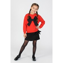 Dmb Kids Kız Çocuk Önü Fiyonklu Taşlı Kot Şort Etekli Bayramlık Takım