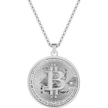 Herşey Nota Bitcoin Btc Sanal Para Kolye Kadın & Erkek Gümüş