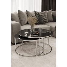 Home Plus Mobilya Yavrulu 1+1 Orta Sehpa Gümüş Kaplama Füme Ayna