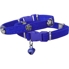 Seçkin Trend Kadife Kedi Boyun Tasması Yoncalı 20-32 cm Mavi