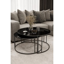 Home Plus Mobilya Yavrulu 1+1 Orta Sehpa  Siyah Ayak Siyah Ayna