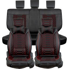 Castor Otomotiv Castor Peugeot 208 Lüx Deri Oto Koltuk Kılıfı Ön Arka Takım (Royal) Siyah Kırmızı