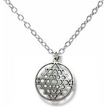 Sri Yantra Sembol Figürlü Kolye – Gümüş Renk Spiritüel Metal Unisex Takı
