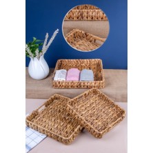 Çavdar Group 3'lü Kare Kulplu Hasır Düzenleyici El Örmesi Hasır Organizer Dekoratif Sepet Çok Amaçlı Sepet