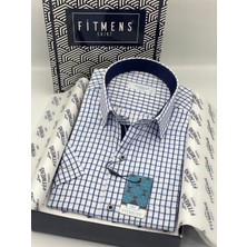 Fitmens Klasik Kısa Kol Kareli Hediye Kutulu Erkek Gömlek FS-004156 - Beyaz Saks Mavi