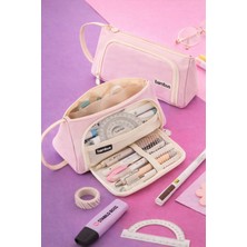 Bambus Home Üçgen Çok Bölmeli Büyük Kapasiteli Kumaş Kalem Kutusu Kalemlik Makyaj Kalemliği