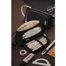 Bambus Home Üçgen Çok Bölmeli Büyük Kapasiteli Kumaş Kalem Kutusu Kalemlik Makyaj Kalemliği