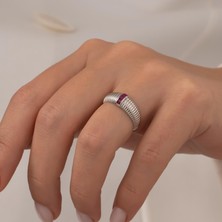 Hakan Mücevherat Pembe Taşlı 14 Ayar Beyaz Altın Yüzük