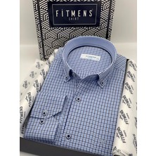 Fitmens Klasik Uzun Kol Yaka Düğmeli Pöti Kareli Hediye Kutulu Erkek Gömlek FS-003774 - Mavi