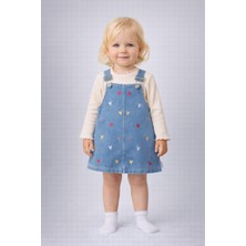 Dinamik çocuk Kız Bebek Badili Küçük Kalp Nakışlı Salopet Jile 2li Takım Bayramlık %100PAMUK 6-9-12-18-24AYLIK