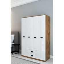 İzco Design Country Model 4 Kapaklı 2 Çekmeceli Gardırop - Mdf Membran Kapak | 180 cm Çok Amaçlı Elbise Dolabı