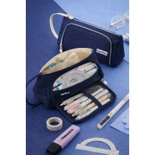 Bambus Home Üçgen Çok Bölmeli Büyük Kapasiteli Kumaş Kalem Kutusu Kalemlik Makyaj Kalemliği