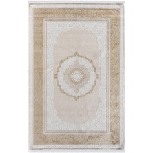 Karmen Halı Elit EL002S Krem Halı Gold Kenar Çerçeveli Göbekli Ince Yumuşak Akrilik Tozuaz Modern Salon Halısı