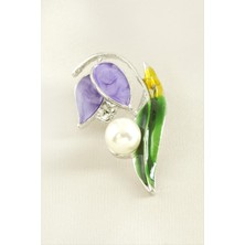 LTG Nova Lale Yaprak Mineli Taşlı Broş