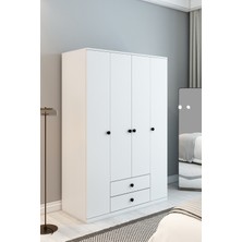 İzco Design 4 Kapaklı 2 Çekmeceli Gardırop | 180 cm Çok Amaçlı Elbise Dolabı