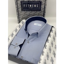 Fitmens Klasik Uzun Kol Ince Çizgili Cepli Hediye Kutulu Erkek Gömlek FS-003317 - Saks Mavi