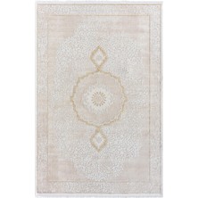 Karmen Halı Elit EL004S Krem Halı Gold Detaylı Göbekli Kenar Çerçeveli Ince Yumuşak Akrilik Tozuaz Modern Salon