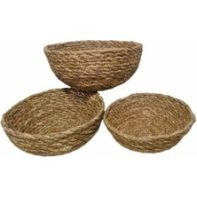 Çavdar Group Hasır 3'lü Mini Düzenleyici Seti El Yapımı Yuvarlak 3 Adet Organizer Sepet