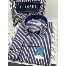 Fitmens Slim Fit Uzun Kol Premium Kalın Çizgili Yaka Düğmeli Hediye Kutulu Kolay Ütülenebilir Erkek Gömlek FS-001375 - Lacivert