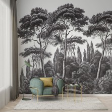 Grown Tropikal Desen Siyah Beyaz Duvar Kağıdı