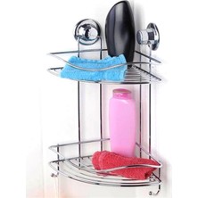 AYRINTISHOP Ayrıntishop Vakumlu Iki Katlı Kancalı Banyo Köşe Rafı 1 Adet