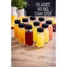Rotanev 10 Adet 60 ml Kilitli Siyah Kapaklı Şeffaf Detox Shot Şişesi 60 cc Ginger Şat Beyaz Cam Şişe
