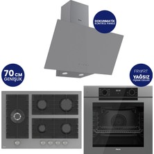 Ferre Fryart Digital 5 Gözlü Gri Cam Ankastre Set QEP63CPR+BL138+D079