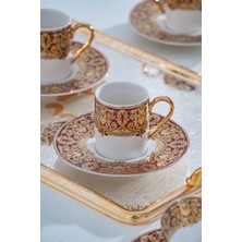 Acar Marcella 24K Altın Detaylı 6 Kişilik Porselen Kahve Fincan Takımı - 90 ml