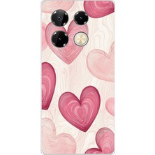 TechTree Infinix Note 40 Pro Uyumlu Çizgisel Pembe Kalp Baskılı Silikon Kılıf