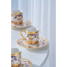 Acar Zale 24K Altın Detaylı 6 Kişilik Porselen Kahve Fincan Takımı - 100 ml